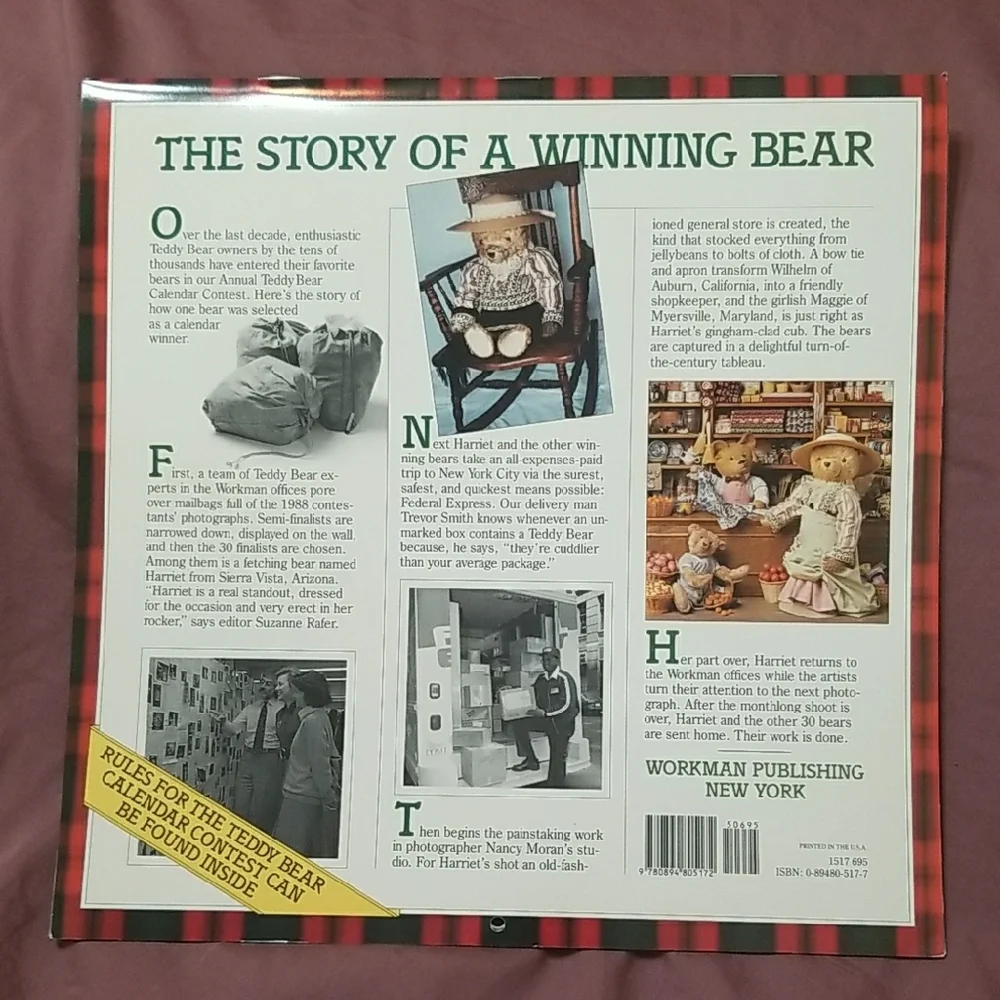 Vintage 1989 Teddy Bear Calendar